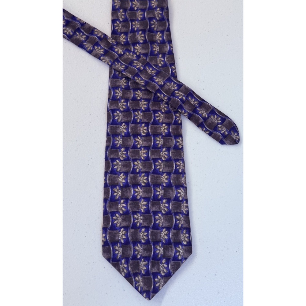 Van Heusen Men's Neck Tie 100% Silk USA Blue Gray & Yellow Sun Flower
